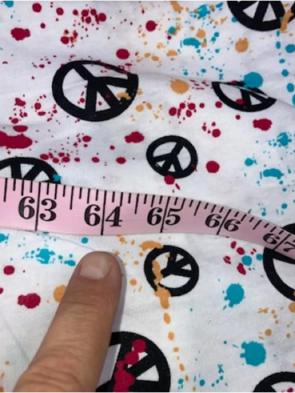 Peace Signs On White Paint Splatter Fabric 1 Yd X 64”